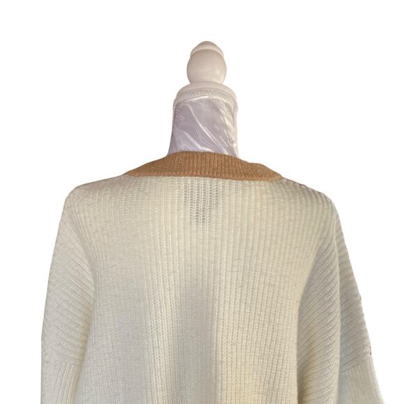 Lands End White Beige Colorblock Cable Knit Oversize Fisherman Sweater Sz Large - Picture 12 of 16